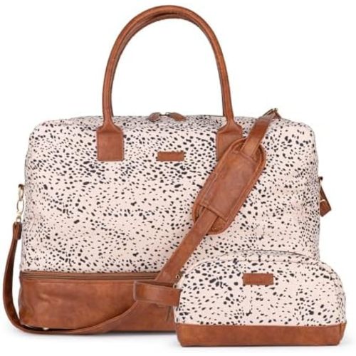 MyMealivos Canvas Weekender Bag, Overnight Travel Carry On Duffel with Shoe Pouch (Cheetah Spot) and Toiletry Bag