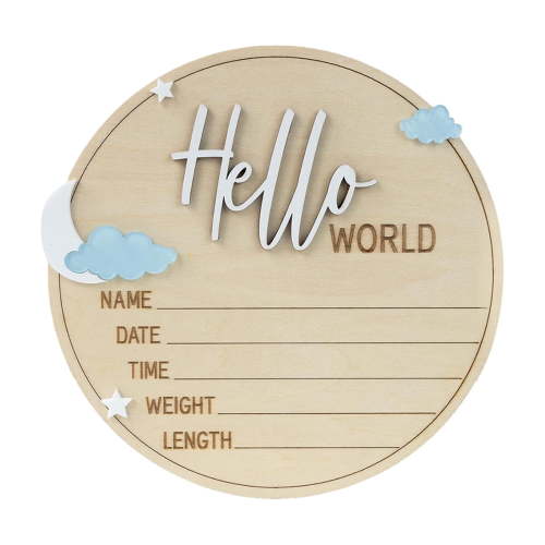 Hello World Wooden Birth Announcement Sign, Custom Baby Name and Date Keepsake, Newborn Welcome Plaque for Nursery Decor