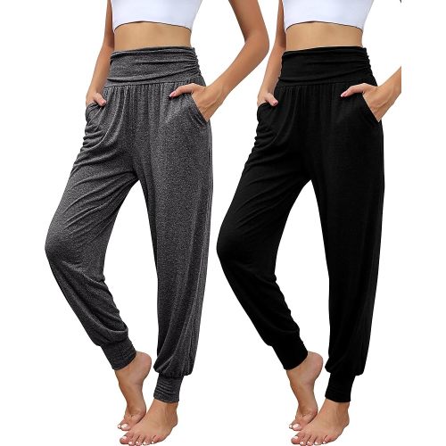Locoowai 2 Pack Women's Yoga Joggers, Cozy Sweatpants with Pockets Casual Loose Comfy High Waisted Lounge Pants