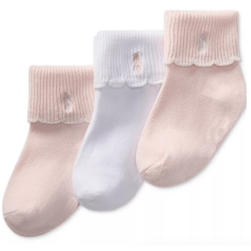 Baby Girls Polo Baby Scallop Turn-Cuff Socks, 3 Pack