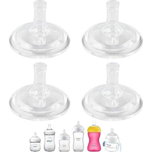 Sippy Straw Cup Nipples for Philips Avent Natural Baby Bottles, My Grippy Spout Sippy Cup and Natural Trainer Sippy Cup, Soft 100% Silicone Sippy Spout Nipples, 8m+, 4 Count
