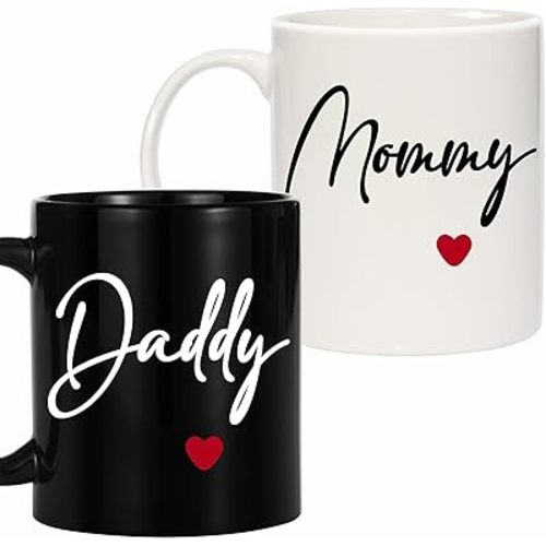 Mommy Daddy Coffee Mug Set for Expecting Parents – Pregnancy Announcement Mugs for New Parents, Baby Shower Gifts for Mom and Dad