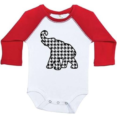 Ebenezer Fire Elephant Houndstooth Baby Onesie/Roll Tide Bodysuit/Crimson Tide Raglan Bodysuit