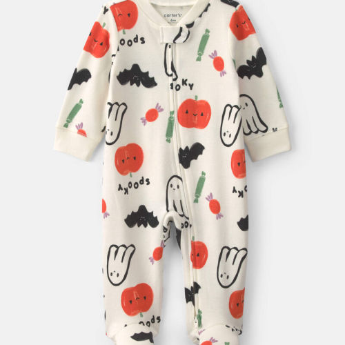 Baby Halloween 100% Cotton 2-Way Zip Sleeper - Cream | Carter’s Oshkosh Canada