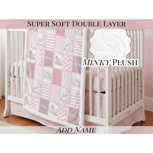 Winnie the Pooh Pink Toile Plush Blanket Personalized Girl Name Gift Idea Throw Blanket Custom Baby Name Gifting Idea Birthday Gift for Girl