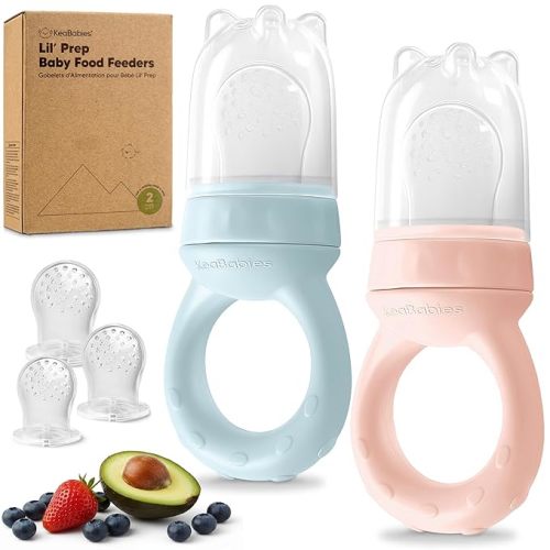 KeaBabies Baby Fruit Feeder 2pk - Silicone Baby Food Feeder for Babies 6-12 Months, Breast Milk Popsicle Teether, Weaning, Pacifier, Freeze Frozen Solid Food, Infant Feeding Essential (Peace)
