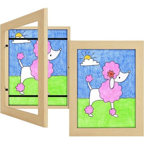 2 Pack 8.5x11 Kids Art Frames Natural, Kids Artwork Frames Changeable Child Artwork Picture Display Front Opening, Rustic Children Storage Frame Hold 50pcs Craft, Drawing, Art Project, Schoolwork