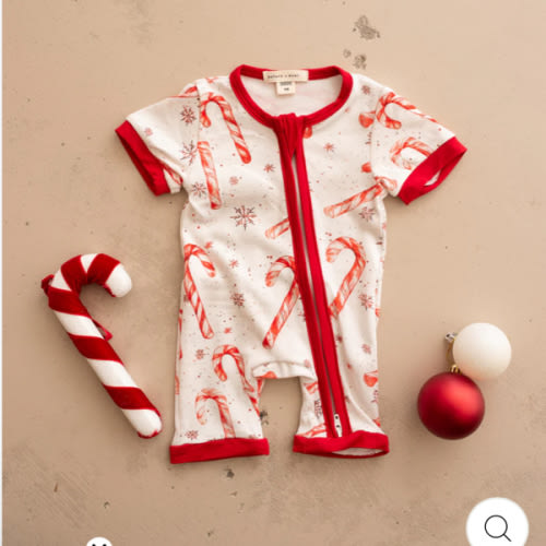 Tis The Season - Candy Cane Short-Sleeve Romper