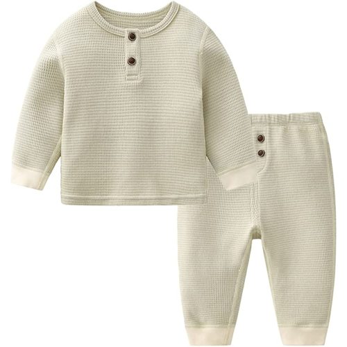 Infant Baby Boy Girl Clothes Henly Tops Pants Set Toddler Cotton Long Sleeve Waffle Knit Outfit