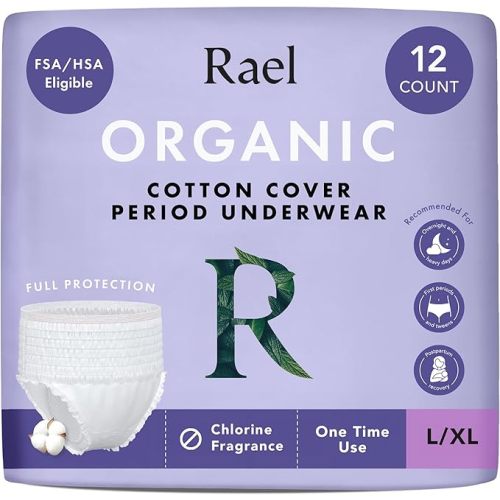 Rael Disposable Period Underwear, Organic Cotton Cover (Size L-XL, 12 Ct) | Leak Locker, Unscented, Extended Coverage for Women, Period Essentials, Postpartum Essentials, Feminine Care