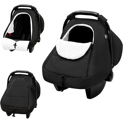 SWESEN Winter Car Seat Covers for Babies, Cozy & Warm Cover, Infant Car Seat Canopy Water Resistant, Universal Cold Weather Shield, Black