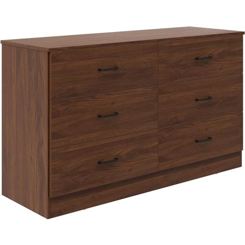 Bigbiglife Wood Dresser for Bedroom, 6 Drawer Double Dresser, Mid Century Modern Chest of Drawers with Deep Drawers, Large Storage Organizer for Living Room, Closet(Walnut Brown)