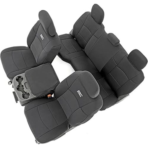 Rough Country Neoprene Seat Covers for Dodge Ram (2019-2024) - UV & Water Resistant, Foam Padded Truck Seat Covers - Full Set, Black, Front & Rear