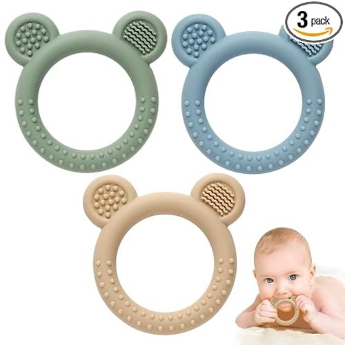 Eascrozn 3 Pack Baby Teething Toys, Silicone Teether Toys 3M+ BPA Free
