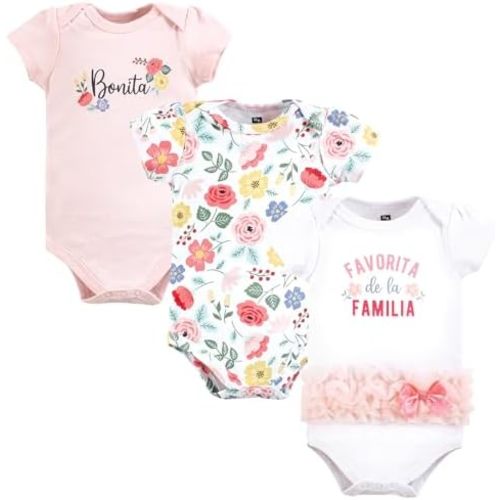 Hudson Baby baby-girls Cotton Bodysuits 3-pack