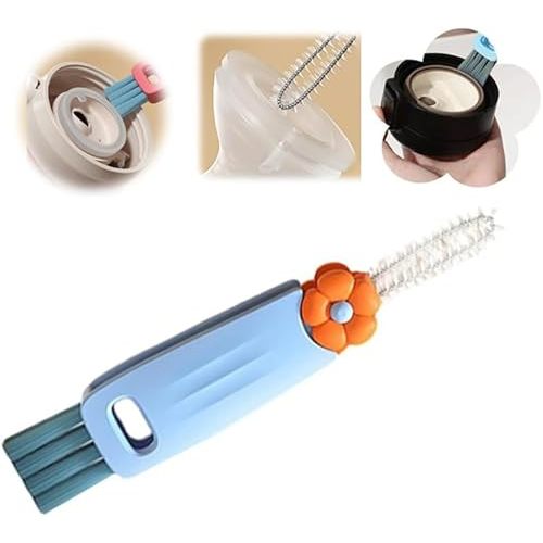 2025 New 3 in 1 Cup Lid Cleaning Brush, Multifunctional Lid Cleaner Brush for Baby Bottle Gap Tight Spaces Cup, Portable Crevice Cleaning Brush Set (Blue)