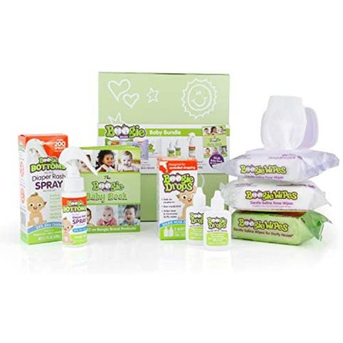 Baby Gift Set by Boogie Wipes, Baby Wipes by Boogie Wipes 90 Count, Diaper Rash Cream Spray by Boogie Bottoms 1 Pack, Baby Nasal Saline Drops by Boogie Drops 2 Pack