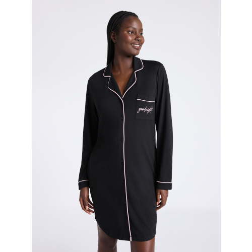 Joyspun Women's Dreamy Soft Collection Notch Collar Sleepshirt with Long Sleeves, Sizes S-4X