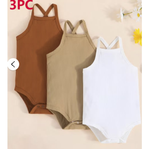 QTBIUQ 3-Pack Baby Ribbed Bodysuit Set Sleeveless Tank Top Onesie Summer Cami Romper for 6-24 Months