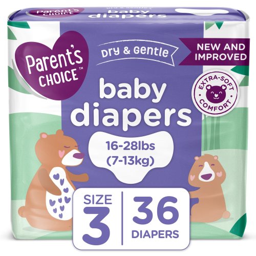 Parent's Choice Dry and Gentle Baby Diapers, Size 3, 36 Count