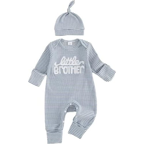 allshope Newborn Baby Boy Fall Outfit Romper Little Brother Lil Bro Long Sleeve Jumpsuit Bodysuit Cute Infant Waffle Clothes