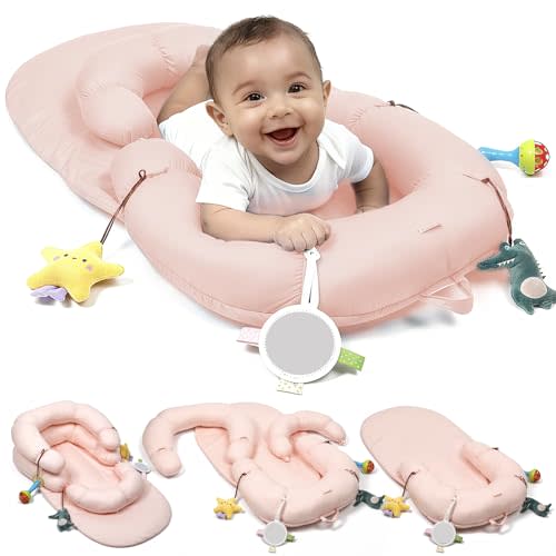 2-in-1 Tummy Time Baby Mat & Seated Support Cushion，Tummy Time Cushion | Play Mat & Sitting Support Prop and Toys for Newborn 0-12 Months, Infant Baby Sit Me Up Floor Seat