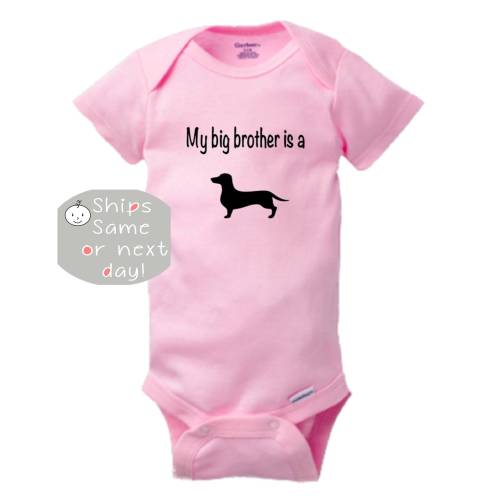 My big brother is a dachshund, dachshund baby onesie, dachshund bodysuit, dog onesie, pink baby bodysuit, baby girl onesie, baby shower gift