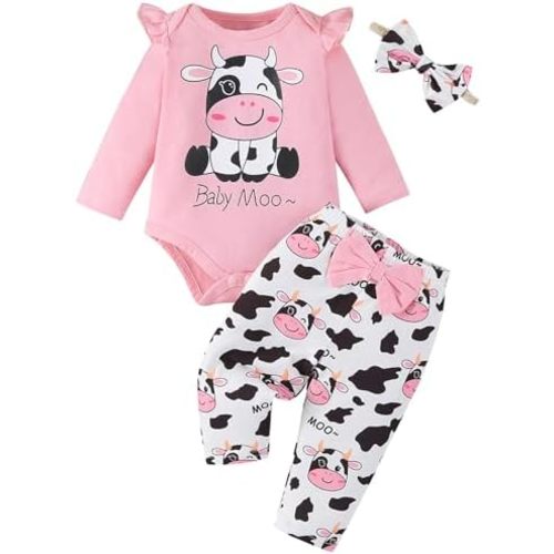 Fullfamous Baby Girl's 3pc Frill Long Sleeve Romper and Pant Set