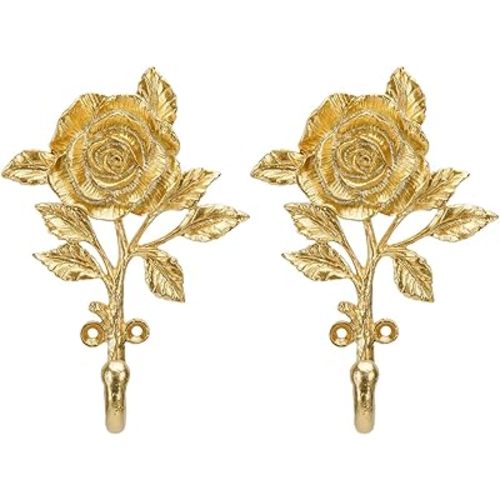 SOFFEE DESIGN 2pcs Golden Single Hooks 3D Flower Retro Ornate Style for Room Wall Mounted Decoration, Coat Hat Scarf Hanging Entry Heavy Duty Hooks, Home Decor