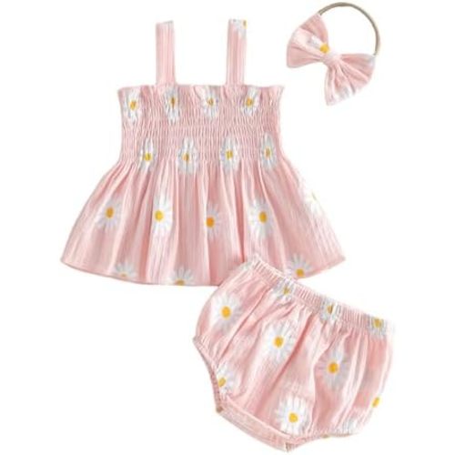 CIYCUIT Baby Girl Clothes Daisy Print Sleeveless Strap Tops and Shorts Set with Headband Boho Summer Beach Outfit