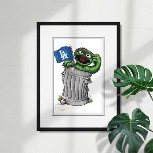 Los Angeles Dodgers Oscar the Grouch Sketch Print - MLB and Sesame Street Licensed Limited Edition Art Wall Decor Print by S. Preston