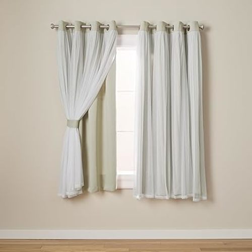 TOWN & COUNTRY LUXE Talia Double Layer Indoor Curtains, Sheer and Room Darkening Blackout, Grommet Top, Energy Efficient, 2-Pack Set, 52"x63", Sand