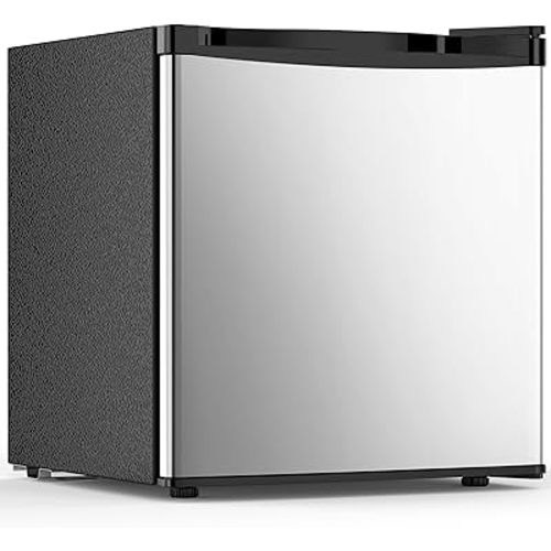 1.7 Cu.ft Mini Fridge with Freezer, Compact Refrigerator, Single Reversible Door, Ultra Quiet, Energy Efficient for Office, Dorm, Bedroom, Apartment, Silver