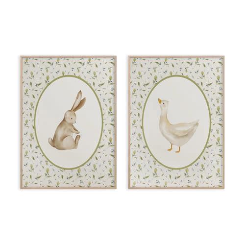 Vintage Nursery Wall Art Kid's Room Wall Decor Animal Picture Farmhouse Poster Baby Room Poster Cute Goose and Bunny Picture Set Of 2 Rabbit Duck Prints 12x16 Inch UnFramed for BedRoom Children's Room