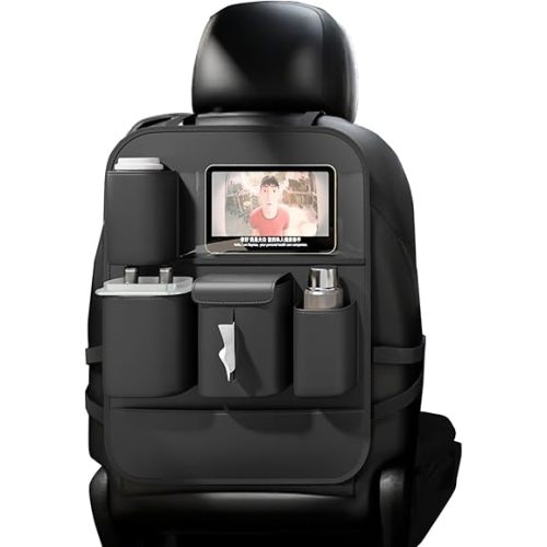 GMQ Backseat Car Organizer with Touch Screen,Protectors Kick Mats Travel Accessories for Kids,Multifunctional Seat Back Organizer Car Travel Organizer Accessories (Black, 1PC)