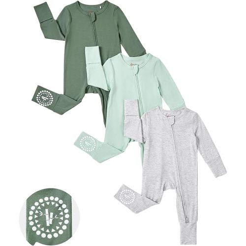 PATPAT Baby Footies Boys Girls - Bamboo Viscose - Zipper & Non-Slip Soles Romper Mitten - Footed & Footless Infant Clothes