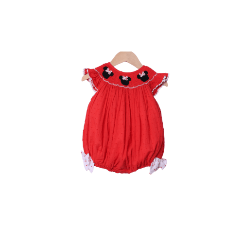 Smocked Mouse Red Swiss Dot Bubble