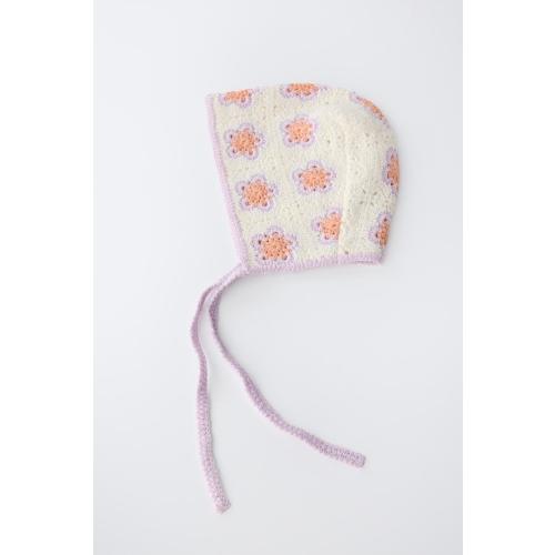 CROCHET FLOWER KNIT BONNET - Ecru | ZARA United States