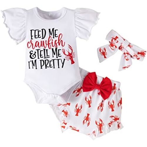 IDOPIP Newborn Baby Girls Clothes Ruffles Sleeve Romper + Fruit Floral Bottoms Shorts + Headband 3PCS Summer Birthday Outfits