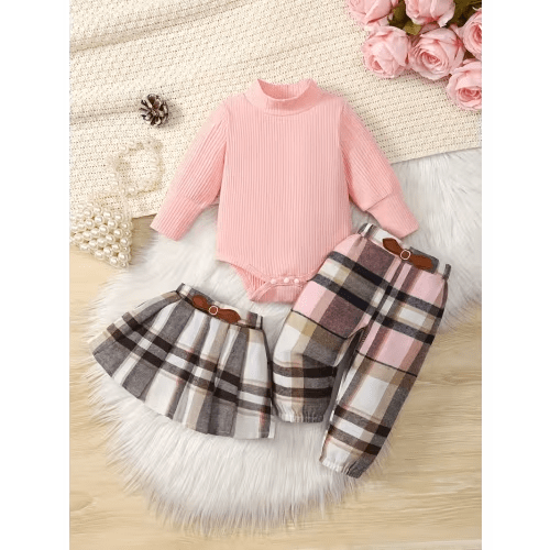 set 3pcs baby girls featuring a solid color high neck long - Temu