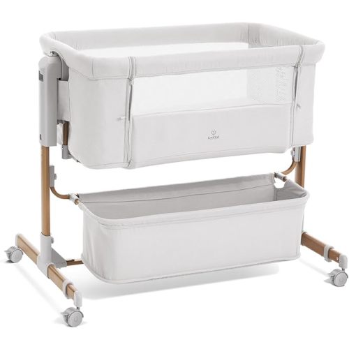 3 in 1 Baby Bassinet, Rocking Bassinet, Bedside Bassinet, 6-Height Adjustable, Bassinet Bedside Sleeper, Bedside Bassient for Baby with Comfy Mattress, Breathable Mesh, Large Storage Basket