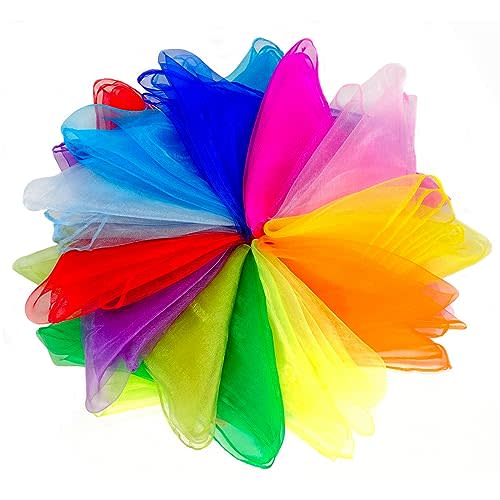 Lolakee Juggling Scarves, 12 PCS Dance Scarves for Kids Play Silk Scarve for Toddlers Children Movement Music Scarf Magic Tricks Performance Props Accessories Rhythm Band Scarfs 12colors 24 inches
