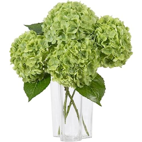 DuHouse 4Pcs Large Hydrangea Artificial Flowers,20 inch Latex Real Touch Hydrangeas Lifelike Hydrangea Flower for Home Wedding Bouquets Centerpieces Party Living Room Decoration(Green)