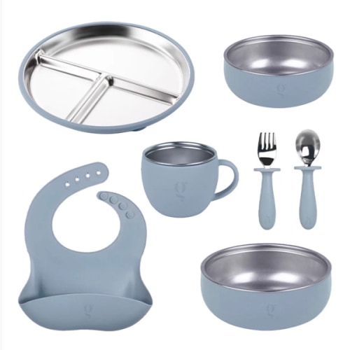 Premium 7-Piece Silicone & Stainless Steel Kids Dinnerware Set | Feeding Set