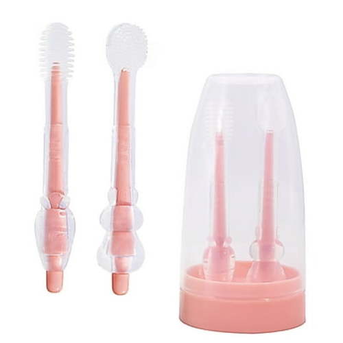Baby Toothbrush, Newborn Silicone Tongue Cleaner, Baby Oral Cleaning Set, Toddler Toothbrush for 0-6 Months and 6 to 18 Months, Tongue Brush + Teething Brush Value Set