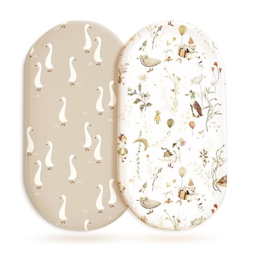 Stretchy Ultra Soft Fitted Bassinet Sheets 2 Pack, Universal Fitted for Baby Cradle Moses Basket Oval Rectangle Mattress Safe and Snug, Stylish Bassinet Sheet for Baby Boy and Girl