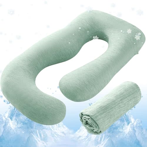 Sasttie Cooling Pregnancy Pillow Cover for 57-inch Maternity Pillow, Green | Nylon-Spandex Blend, U-Shaped Maternity Pillowcase for 55-57 Inch Pregnancy, Cover Only
