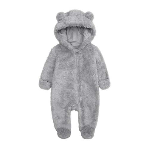 ZyeKqe Winter Baby Clothes Warm Fleece Thick Onesie Ear Hooded Jumpsuits Newborn Boys Girls Romper Kids Coats Jackets(6-9 Months,Gray)