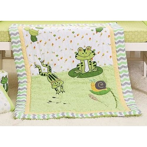 3 Pieces Frog Snail Tadpole Garden Nursery Crib Bedding Set Toddler Girls Boys Frog Theme Bedding Set Green