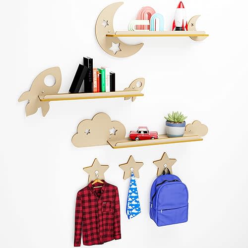 Nursery Book Shelves, Set of 3 Floating Shelves for Kids Room, Nursery Decor for Baby Room, Toddler Room Organizer, Kids and Baby Furniture, Playroom Decor